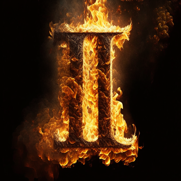 The letter I written in fire, large and legible