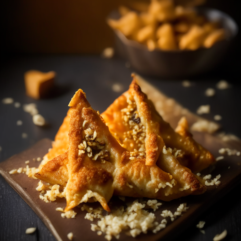 Air Fryer Lamb Samosas with Oven-Baked Cumin Rice Crispy, bright, clear studio lighting, razor-sharp focus, filling the frame