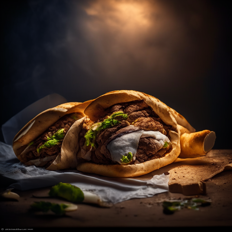 Air Fryer Lamb Gyros with Oven-Roasted Greek Potatoes, side lit by softbox lights, mid-range aperture, multiple exposures to properly expose the gyros, every part of the gyros is in perfect focus