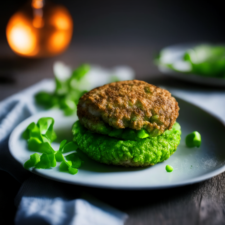 Air Fryer Lamb Patties with Oven-Baked Minted Peas, bright, clear studio lighting, razor-sharp focus, filling the frame