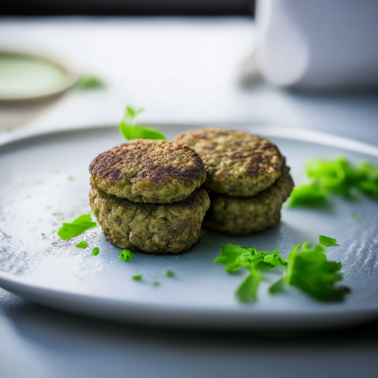 Air Fryer Lamb Patties with Oven-Baked Minted Peas, natural light from windows, zooming in to fill the frame with the patties minimizing distractions, razor-sharp focus on the lamb