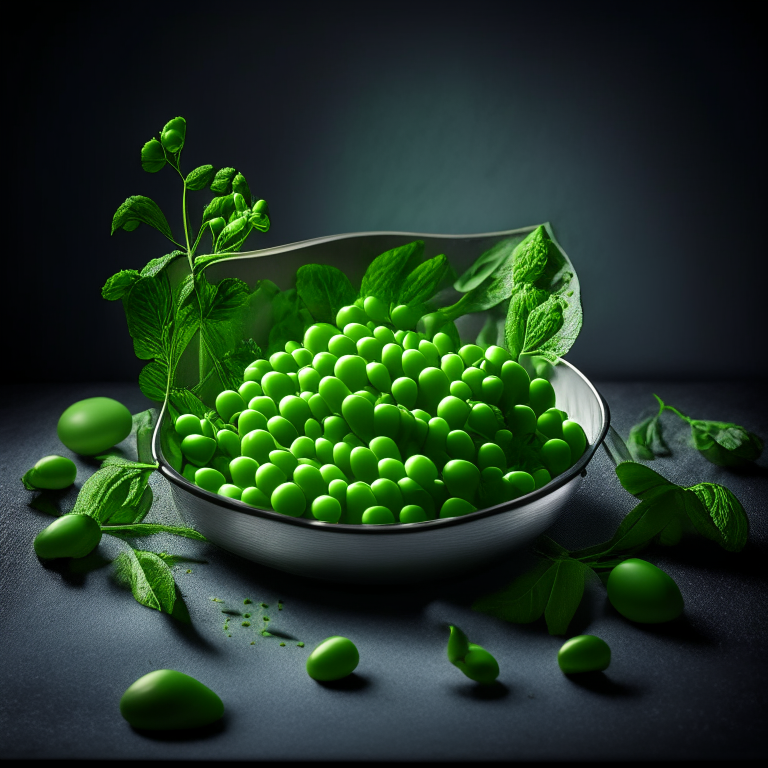 Oven baked minted peas, bright studio lighting, filling the frame with the peas and mint leaves, razor sharp focus on the peas