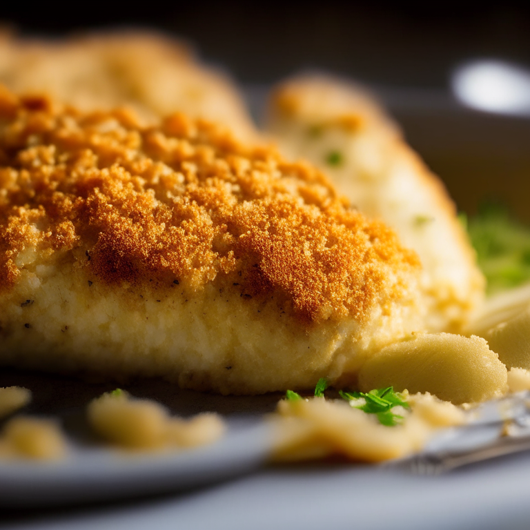 Baked Parmesan Crusted Tilapia filling most of the frame,  bright, clear studio lighting, razor sharp focus so every part of the tilapia is in focus