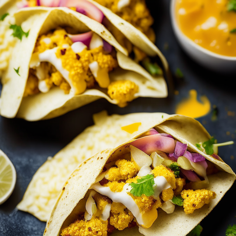 Air Fryer Fish Tacos with Oven-Baked Mexican Street Corn filling most of the frame,  bright, clear studio lighting, razor sharp focus so every part of the dish is in focus