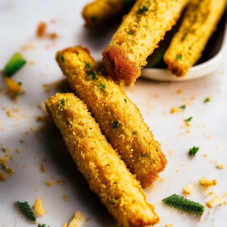 Air Fryer Zucchini Fries filling most of the frame,  bright, clear studio lighting, razor sharp focus so every zucchini fry is in focus