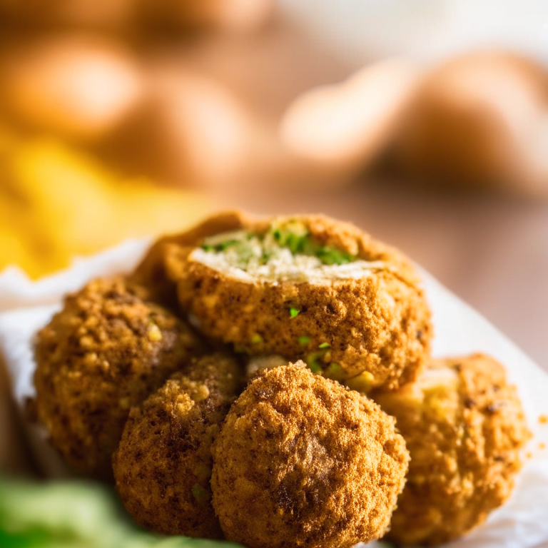 Air Fryer Falafel, zoomed in to minimize the plate and background, natural light from a window, razor sharp focus on every part of the falafel and pita bread