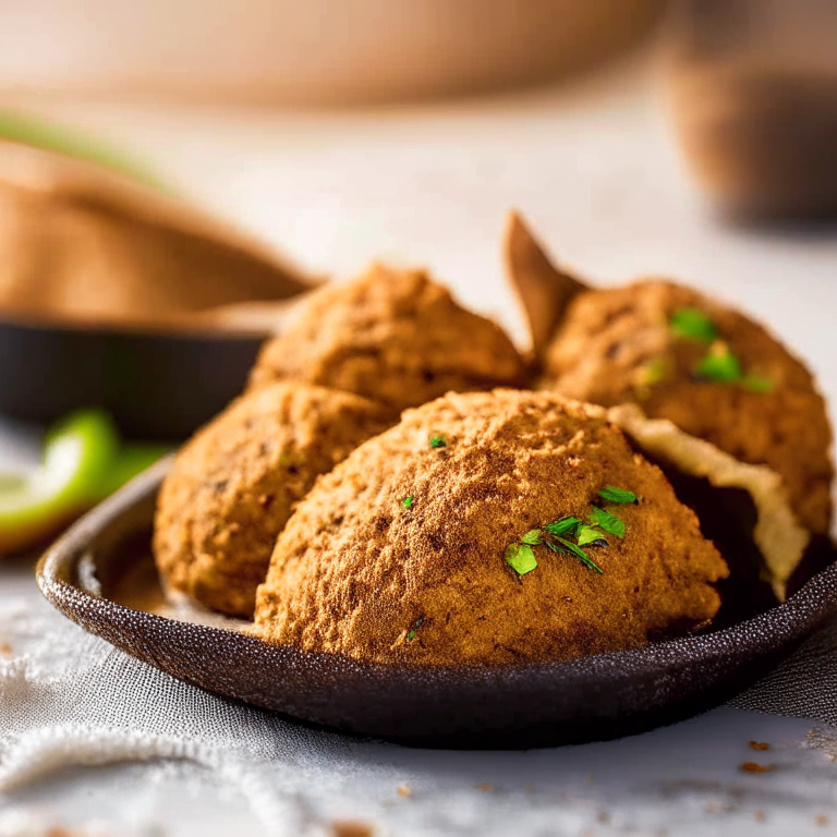 Air Fryer Falafel with Oven-Baked Pita Bread. The falafel have a crisp exterior and moist interior, served with warm pita triangles for dipping. The photo has bright, clear studio lighting and razor-sharp focus, tightly framing the falafel and pita.