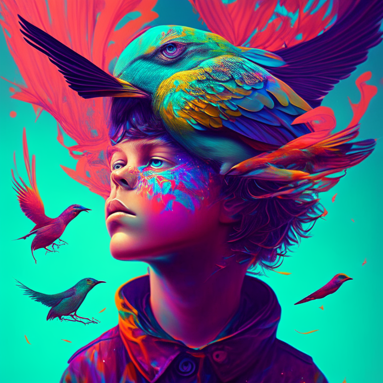  boy_bird. psychedelic surrealism. 

