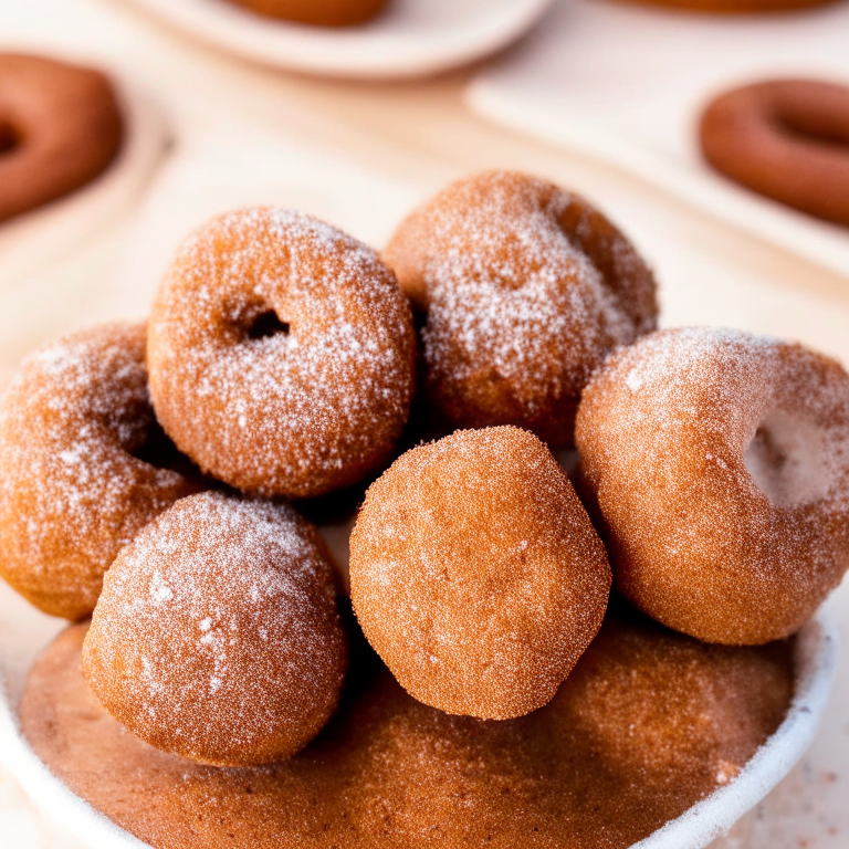 Air Fryer Cinnamon Sugar Donut Holes made with dough, fried until golden brown and coated in cinnamon sugar. The photo has bright, clear studio lighting and razor-sharp focus on every donut hole.