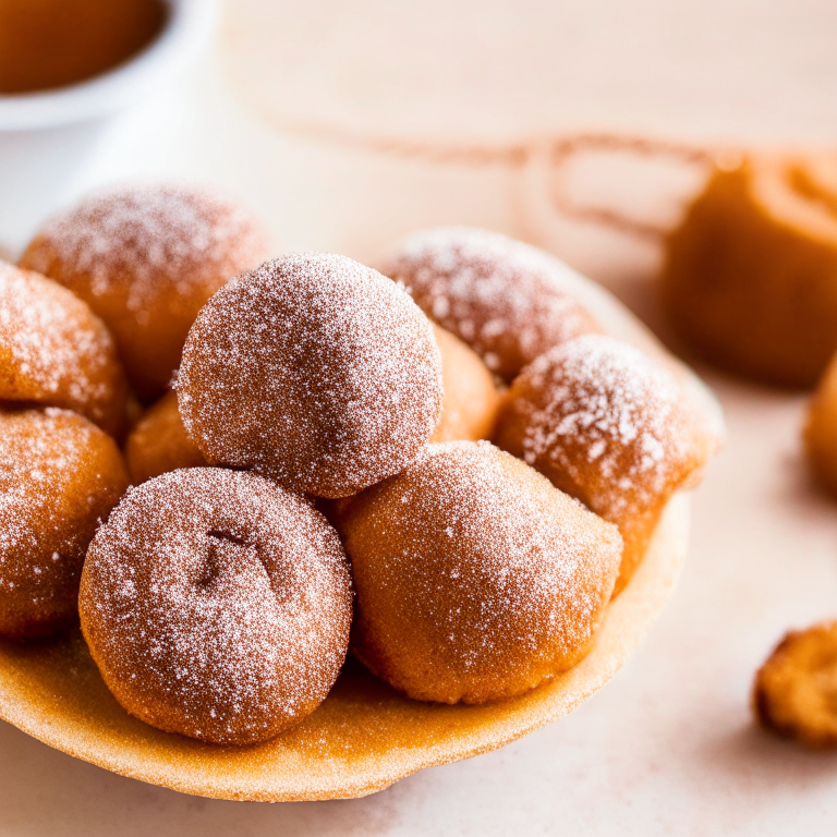 Air Fryer Cinnamon Sugar Donut Holes made with dough, fried until golden brown and coated in cinnamon sugar. The photo fills the frame with the donut holes, minimizing the plate and background. The lighting is bright and clear, and every donut hole is in razor-sharp focus.