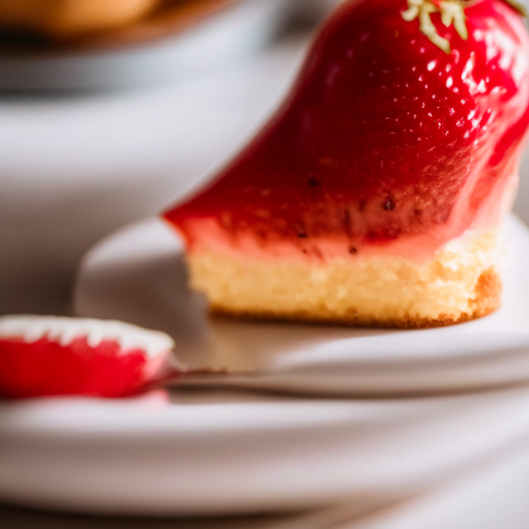 Air fryer cheesecake-stuffed strawberry, natural light from window, in-focus on the whole dessert