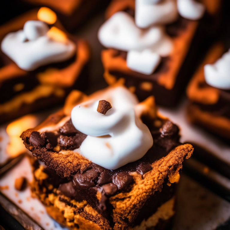 Air Fryer S'mores with Oven-Baked Marshmallow Brownies zoomed in to fill the frame, photographed under bright overhead lighting with the entire dessert and pan clearly in focus from edge to edge