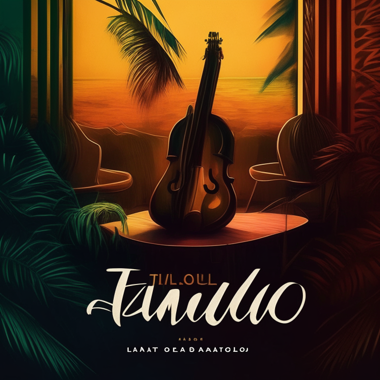 Portada de álbum musical con estilo chillout que mezcla tango, reggaeton y electrónica. Título: Dejate llevar