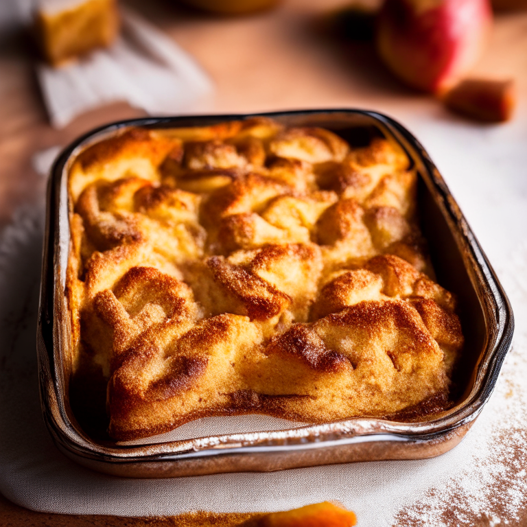 Oven-Baked Apple Cinnamon French Toast Casserole with bright, clear studio lighting and razor-sharp focus, filling the frame from a diagonal angle