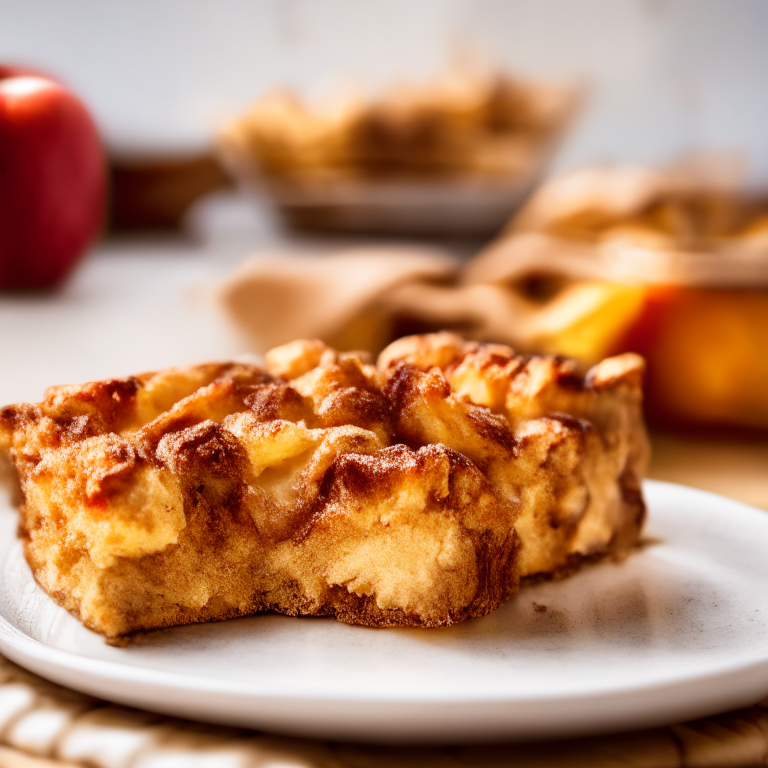 Oven-Baked Apple Cinnamon French Toast Casserole, bright, clear studio lighting, razor-sharp focus, filling the frame, alternative version