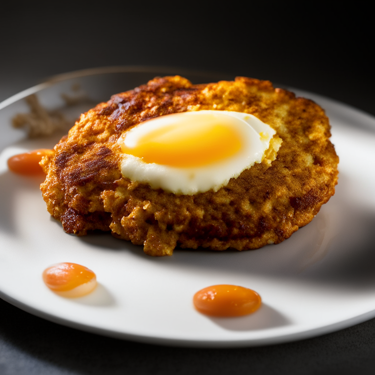 A plate with air fryer breakfast sausage patties and oven-baked hash browns, filling the frame, bright, clear studio lighting, razor-sharp focus