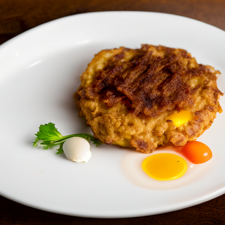 Second alternative version of a plate with air fryer breakfast sausage patties and oven-baked hash browns, filling the frame, bright, clear studio lighting, razor-sharp focus