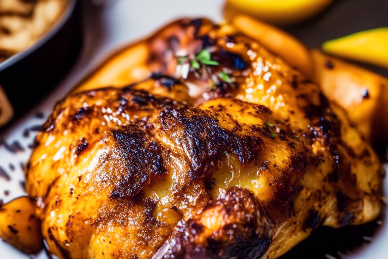 Oven-Baked Balsamic Glazed Chicken Thighs with Air Fryer Roasted Potatoes, shot with bright, clear studio lighting and razor-sharp focus on the chicken skin and herbs, minimizing distractions