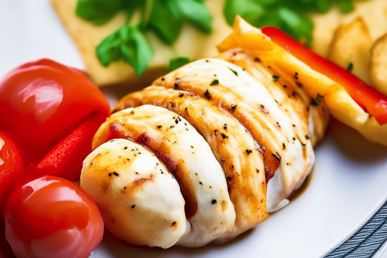 Caprese Stuffed Chicken Breasts...shot from above with razor-sharp focus on the...fries