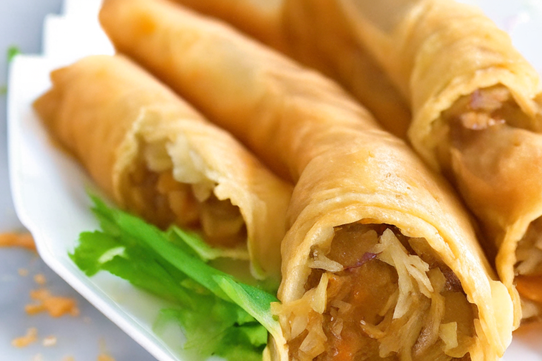 Crispy Air Fryer Turkey Spring Rolls...filling the frame with the crispy spring rolls...