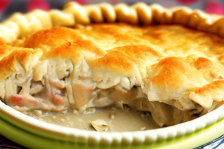 Oven-Baked Turkey and Mushroom Pot Pie... filling the frame and focused on the pie crust...