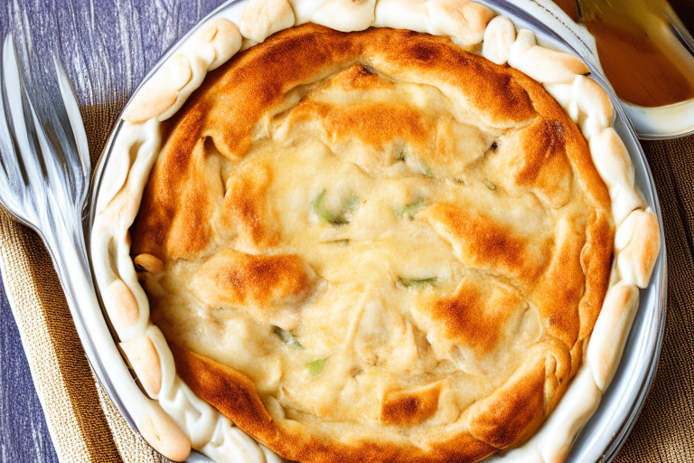 Oven-Baked Turkey and Mushroom Pot Pie shot from above...