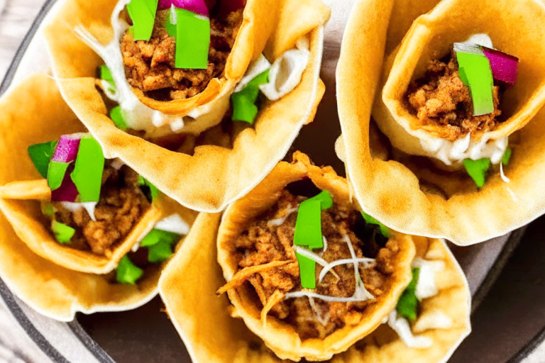 Air Fryer Turkey Taco Cups from above, focused on...