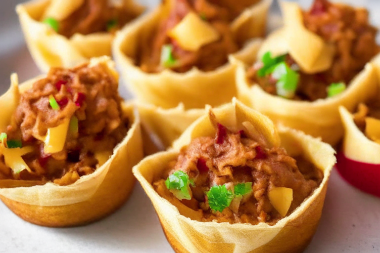 Side view of Air Fryer Turkey Taco Cups, filling...