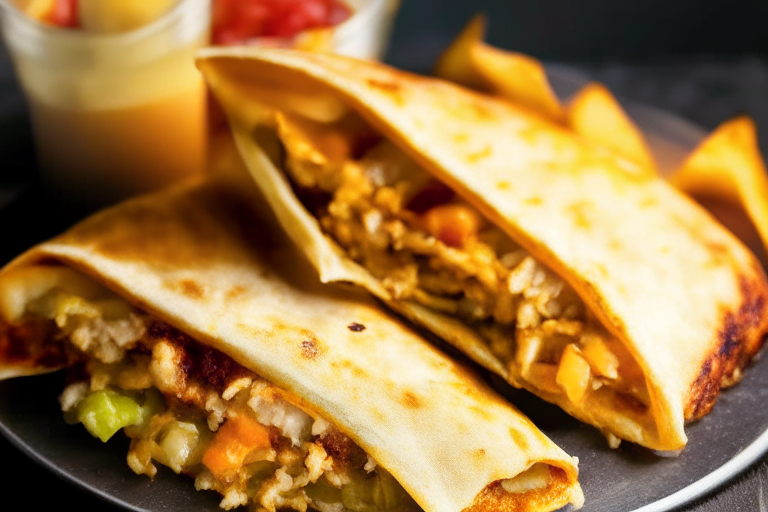 Air Fryer BBQ Pork Quesadillas with Oven-Baked Mexican Street Corn filling most of the frame, focused on the quesadillas with bright, clear studio lighting and razor-sharp focus on every part of the dish