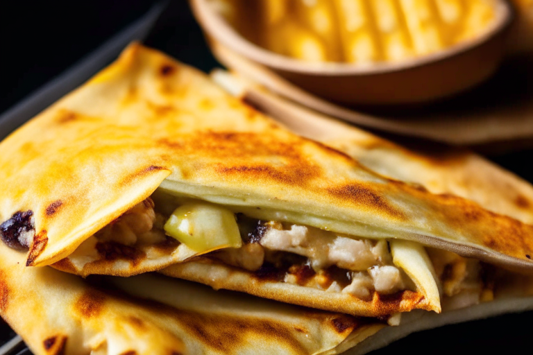 Air Fryer BBQ Pork Quesadillas with Oven-Baked Mexican Street Corn, zoomed in close on the quesadillas with perfect studio lighting and pin-sharp focus on the folded tortillas