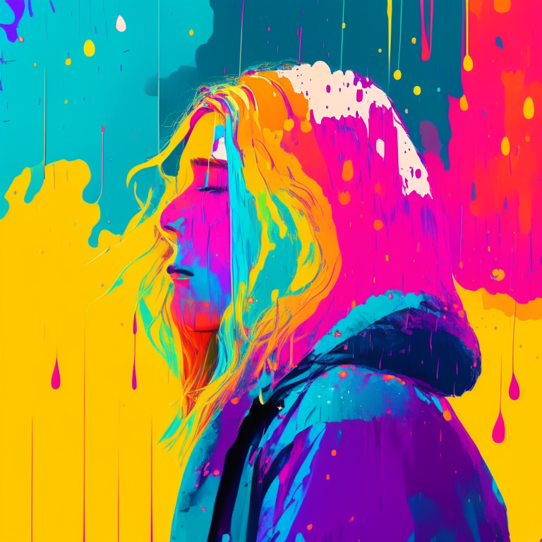 a pop song about loneliness and not wanting happiness, bright colorful style