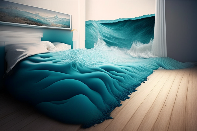 an ocean melting into a bedroom