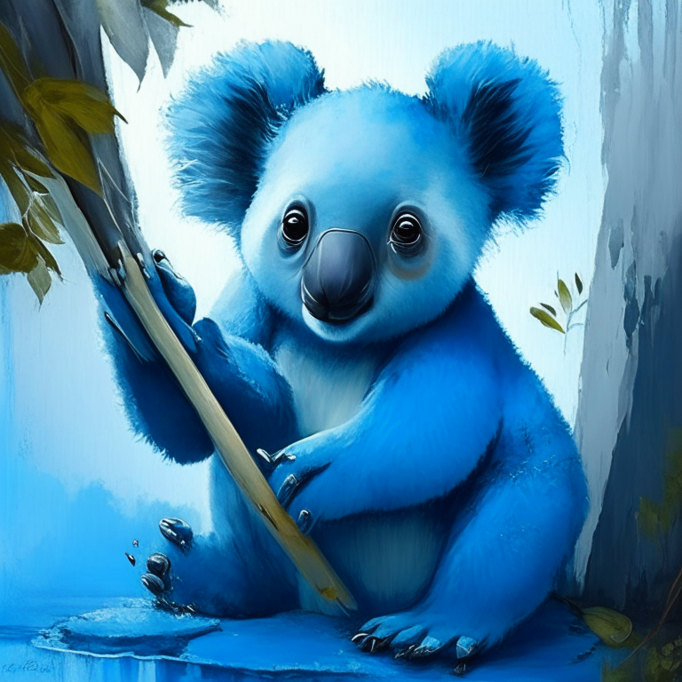 Paint me beautiful koala anime, blue colour 