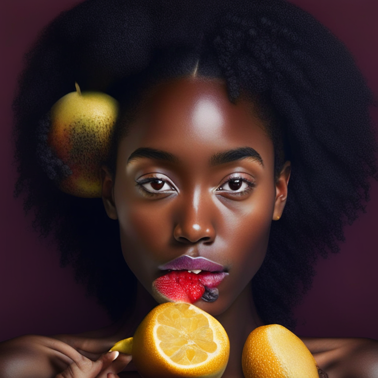a beautiful mixed race black woman eating fruit