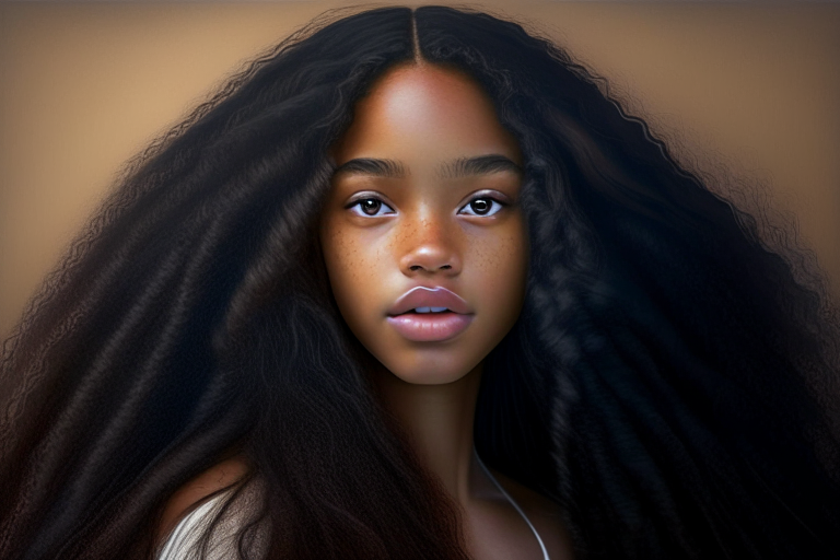 a beautiful mixed race black girl with long wavy hair