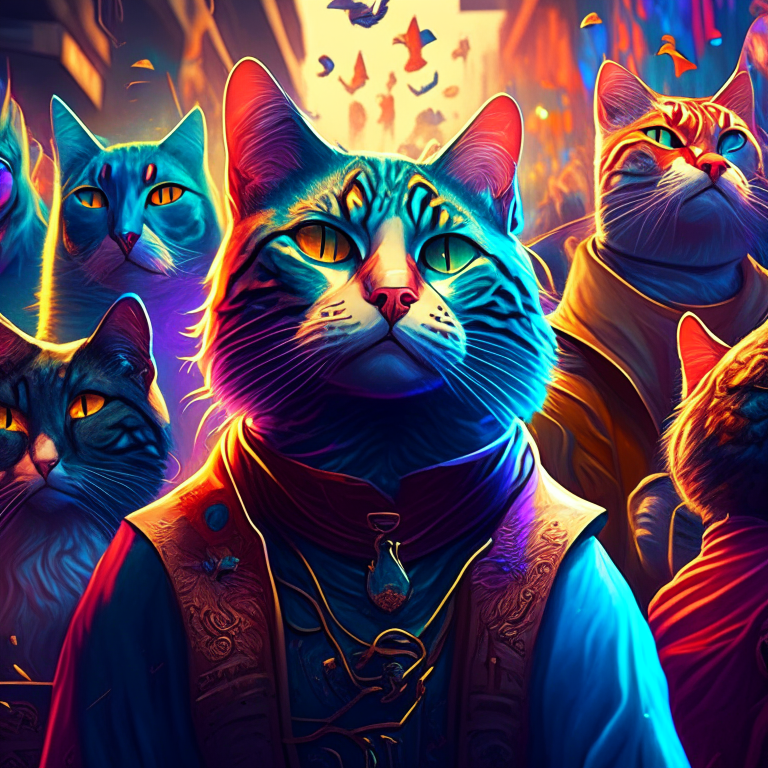 cat portraits wallpapers 3d, in the style of gene luen yang, colorful costumes, dan mumford, detailed crowd scenes, cartoon realism, theodore rousseau, group f/64 16K Resolution