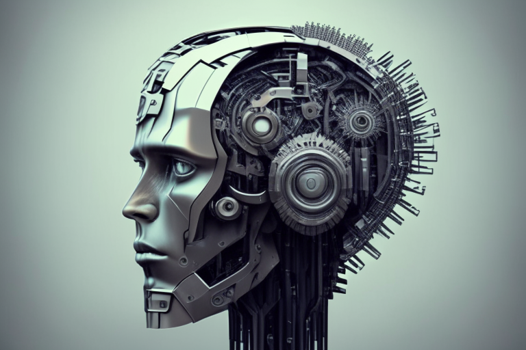Futuristic human head with robotic parts