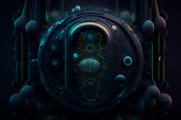 Human cell closeup with futuristic machine parts dark moody