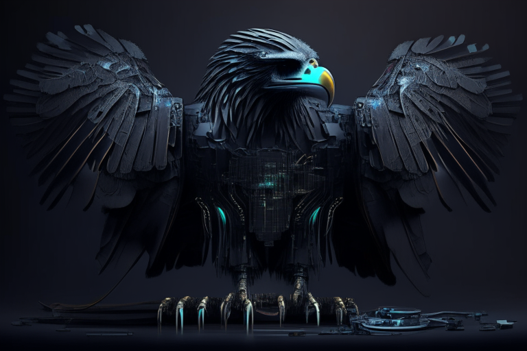 Eagle with futuristic machine parts dark moody