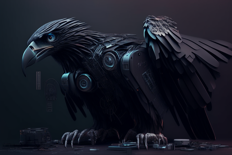 Eagle with futuristic machine parts dark moody
