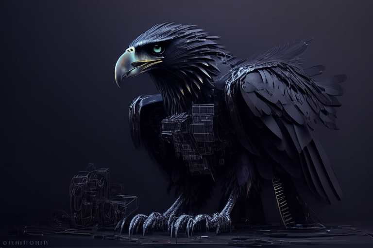 Eagle with futuristic machine parts dark moody