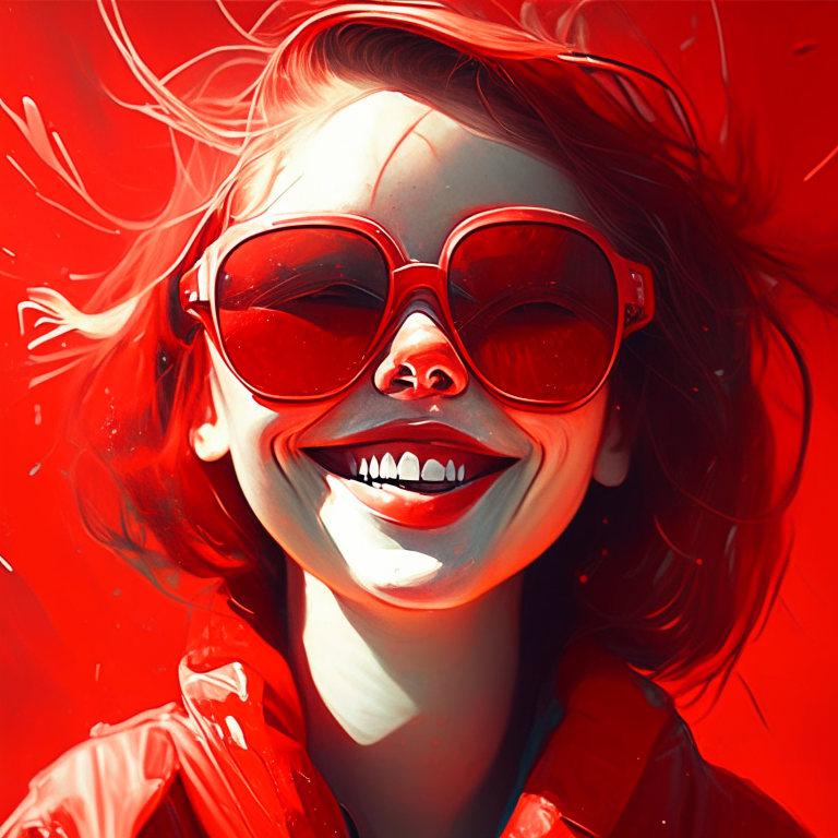 An smiling red libs of a  girl using sunglasses; future style 