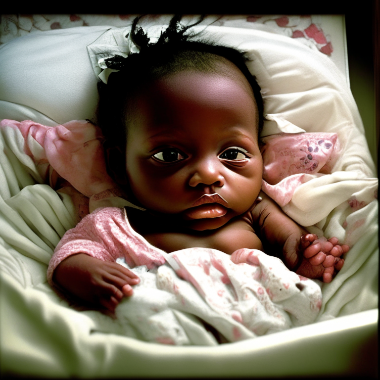 "Kamiyah Mobley 2 moth old, in hospital", in the crib, look at the camera
