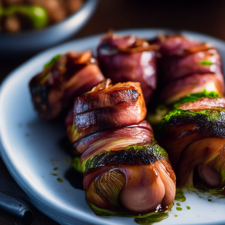 Bacon-Wrapped Pork Medallions with Air Fryer Roasted Brussels Sprouts, natural window lighting, ultra high definition, every detail in focus, close up