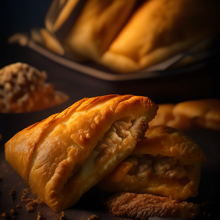 Oven-Baked Beef and Cheddar Hand Pies with Air Fryer Truffle Parmesan Fries, softbox lighting, extreme closeup, hyperrealistic texture, photorealistic, 8k resolution, manually focused to have every part of the food in the sharpest detail