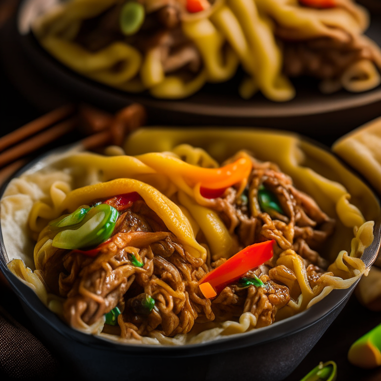 Air Fryer Beef Stir-Fry with Noodles and Oven-Baked Vegetable Egg Rolls, natural window lighting, every detail in focus, close up, manually focused to ensure sharpness throughout the image