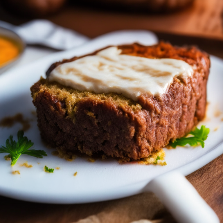 Oven-Baked Beef Meatloaf with Air Fryer Loaded Mashed Potatoes, lit by natural window light, macro closeup shot filling the frame, manually focused to have razor-sharp clarity throughout the entire dish