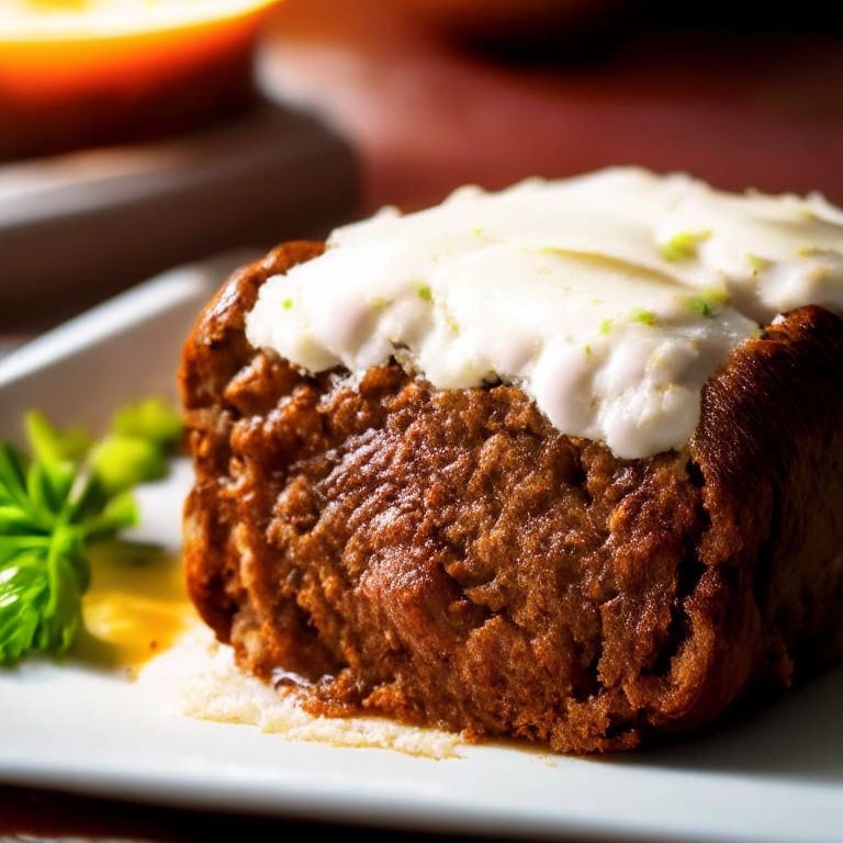 Oven-Baked Beef Meatloaf with Air Fryer Loaded Mashed Potatoes, lit by bright directional lighting, closeup shot filling most of the frame and minimizing distractions, manually focused to ensure that every part of the meatloaf and mashed potatoes is in perfect sharp detail