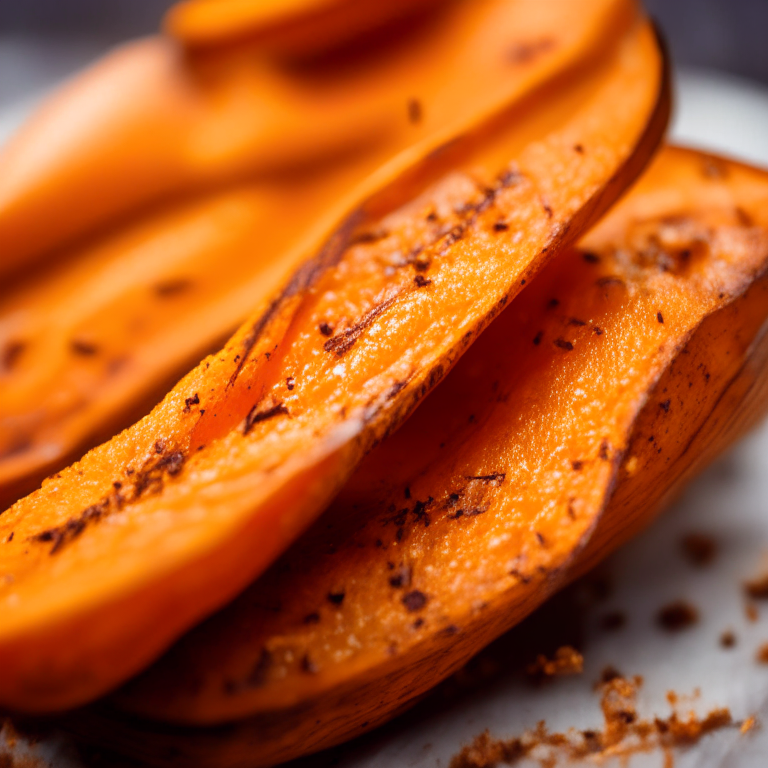 Oven-Baked Sweet Potato Wedges, lit by natural window light, macro closeup shot filling the frame, manually focused to have razor-sharp clarity throughout the entire dish