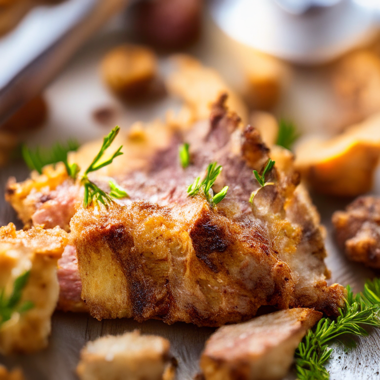 Crispy Air Fryer Lamb Cutlets with Oven-Baked Herb Roasted Potatoes lit by natural window light, macro closeup shot filling the frame, manually focused to have razor-sharp clarity throughout the entire dish